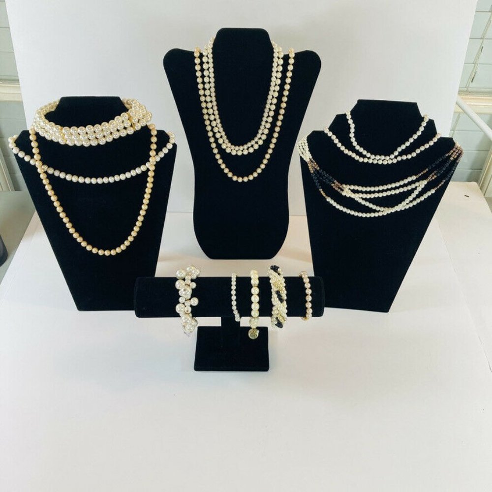 Jewelry Lot Vintage Faux Pearl Necklace Bracelet Wear Repurpose 14 pieces